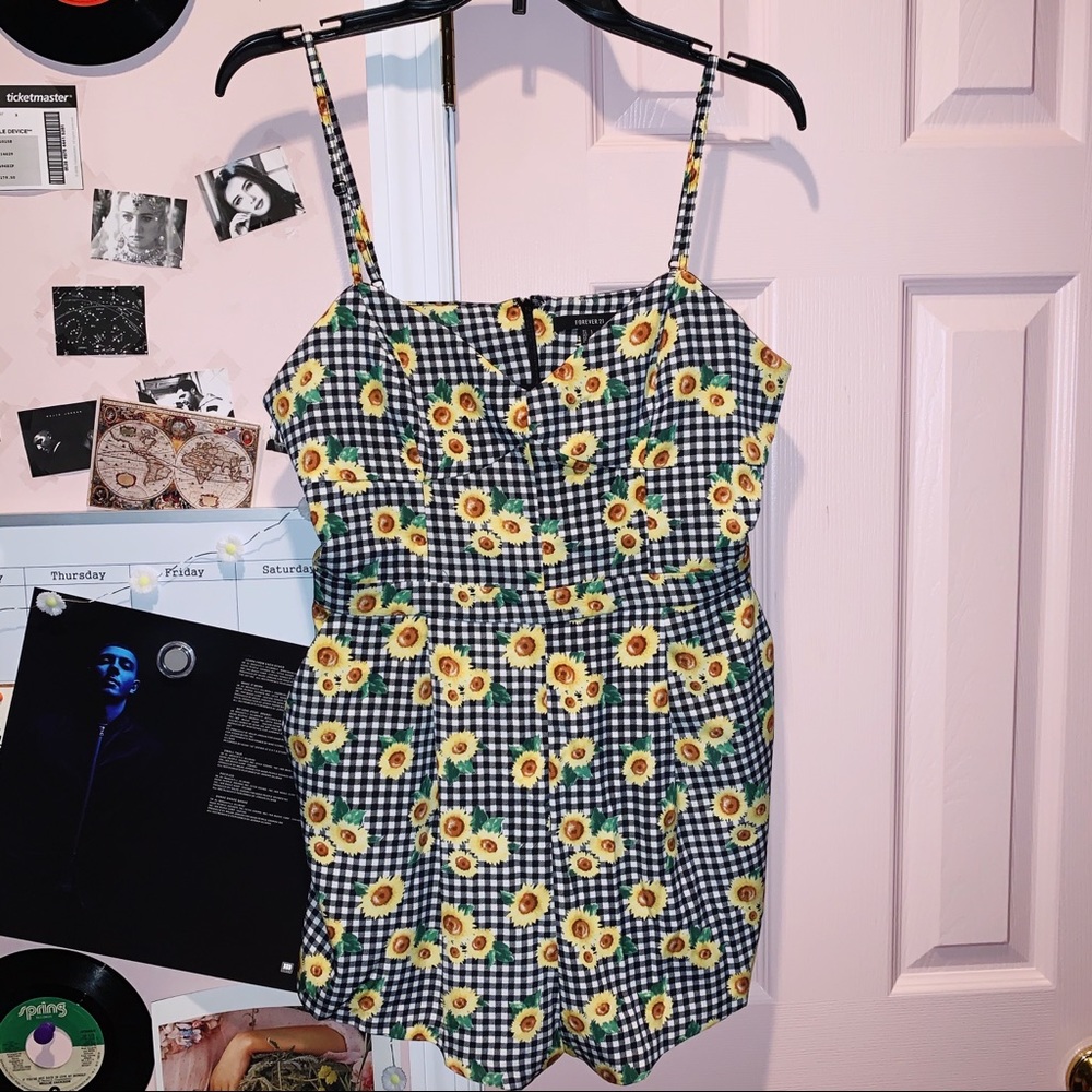 Sunflower / Checkered Print Romper